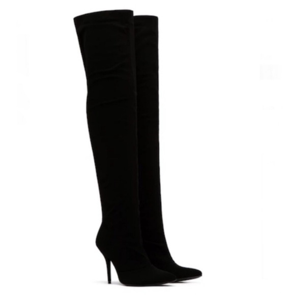 !! RESTOCKED !! Black Faux Suede Stretch Over The Knee Boots - Picture 2 of 3